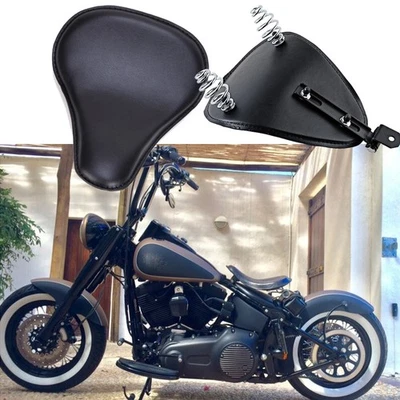 Asiento de conductor solo de resorte negro delgado para motocicleta Harley Davidson Softail Foto 1 de 4