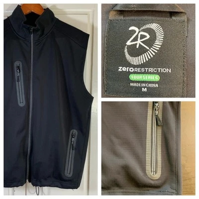 Zero Restriction Men's Tour Series Black Golf Vest Size M Full Zip Pockets - Image 1 of 4
