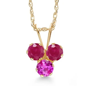 14K Yellow Gold Ruby and Pink Sapphire 3-Stone Pendant Necklace For Women (0.44 - Picture 1 of 4