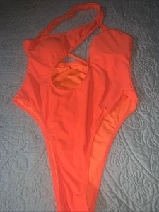  Fashion Nova Sz. L Orange One Piece Padded Hi Thigh Swimsuit  - Picture 1 of 6