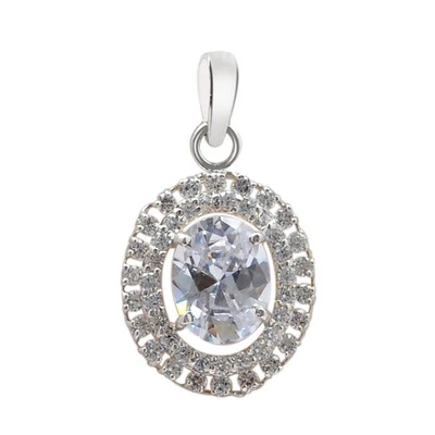 D/VVS1 Oval Shape 1.30Ct Solitaire With Accents Pendant In 925 Sterling Silver - Image 1 of 4