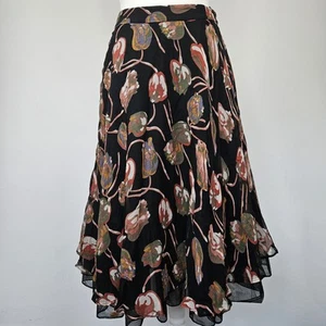 Toast Silk Midi Skirt Tulip Print Floral Full Fully Lined Women's UK14 Black - Picture 1 of 12