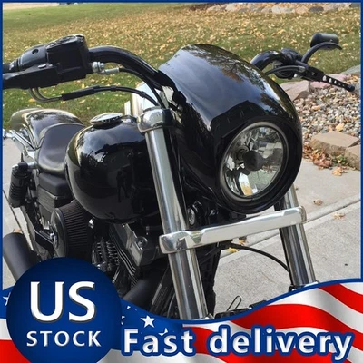Black Front Cowl Headlight Fairing For Harley Sportster XL 883 1200 Dyna Racer Foto 1 de 4