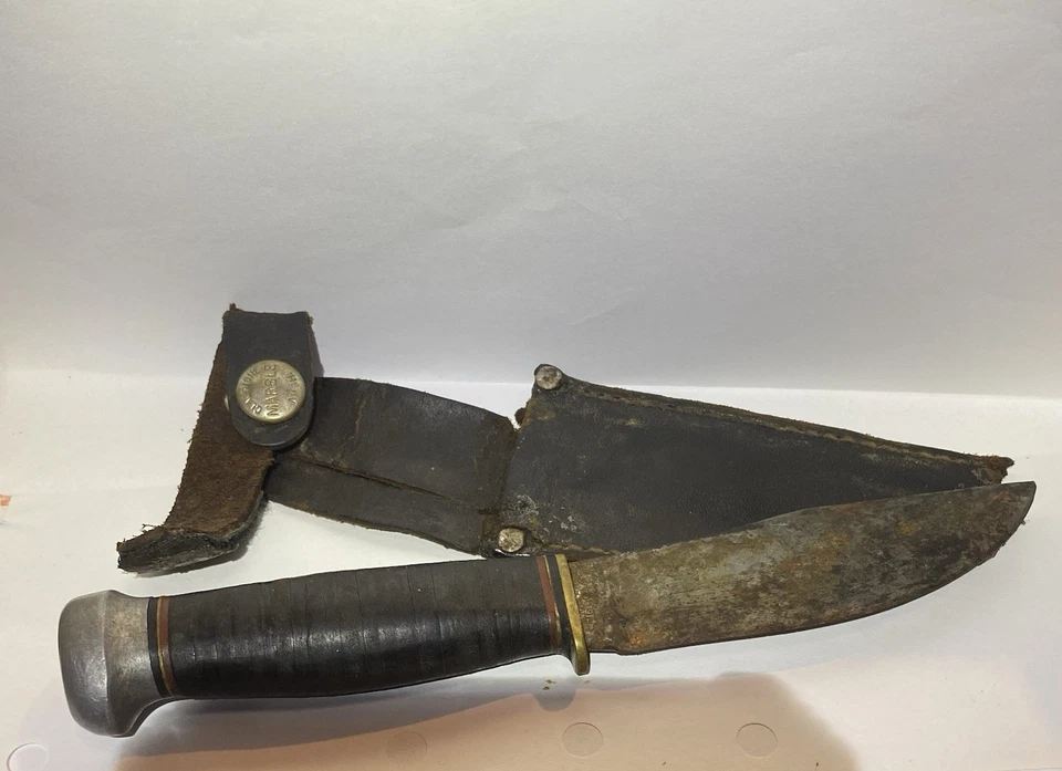 Cuchillo artesanal vintage de canicas 1918 con funda de cuero Gladstone Michigan EE. UU. Foto 1 de 1