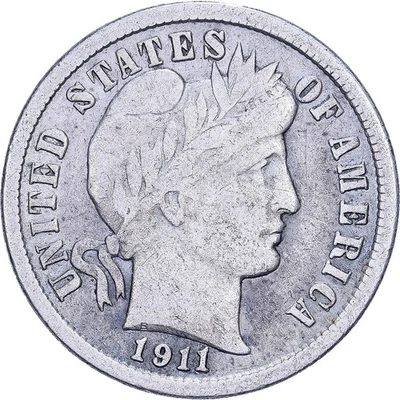 [#639358] United States, Dime, Barber, 1911, U.S. Mint, Silver, VF, KM:113 - Image 1 of 2