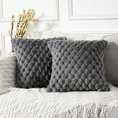 YAERTUN Pack of 2 Decorative Faux Fur Grey Sofa Cushion Covers 50cm x 50cm 20x2 - Image 1 of 4