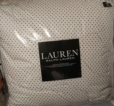 Nuevo Juego de edredón Ralph Lauren King 3 piezas LUNARES GRISES Foto 1 de 4