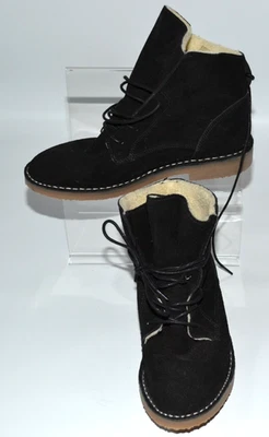 BOTINES ERAM DESERT FORRADOS DE PIEL DE GAMUZA NEGROS CON CORDONES UK 4 EURO 37 US 6 NUEVOS Foto 1 de 4