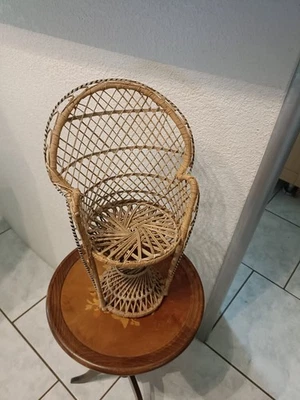 chaise Fauteuil En Osier Rotin Tressée Bohème Chic Pour poupée Ou Plante  - Photo 1/4