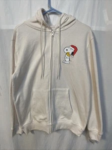 Men's Peanuts Christmas Hoodie Size M Off White Full Zip - Picture 1 of 5
