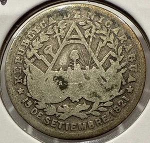 1887 10 Centavos Nicaragua 10C Silver Coin Central America - Picture 1 of 4
