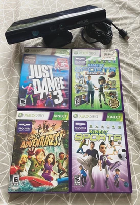 Microsoft Xbox 360 Kinect Black Wired External Attachment with Games - Image 1 of 4