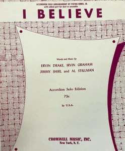 c.1953 Accordion Sheet Music 'I Believe' Pietro Deiro Cromwell New York - Picture 1 of 4