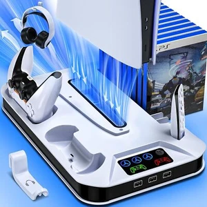 PS5/PS5 Slim Cooling Charging Station with Fan USB Hubs Headset Holder Screw - Picture 1 of 6