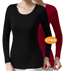 2er Pack Damen Basic Rundhals Langarm Einfarbig Shirt Slim Fit Einfarbig T-Shirt Oberteil - Bild 1 von 10