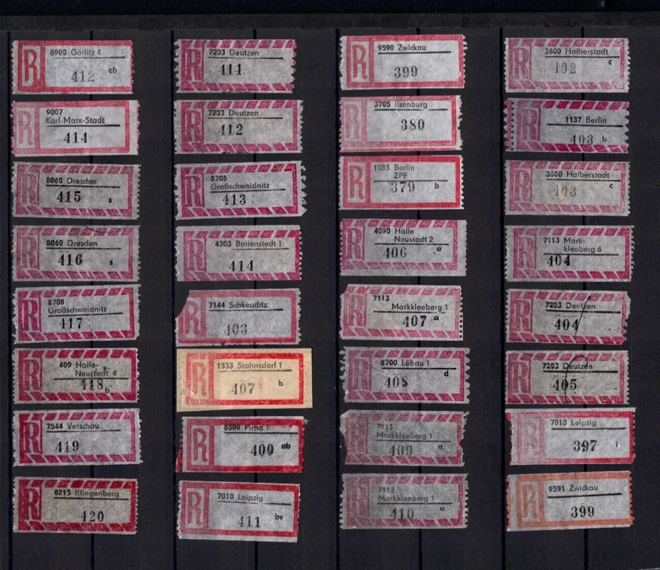 DDR - 32 Stück Reko Zettel  4stellige PLZ  (EZ-262) - Bild 1 von 1