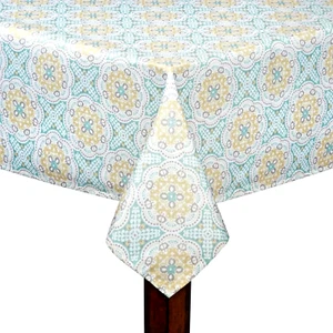 Waverly Astrid Tablecloth 70" Rd Fabric Cloth Summer Spring Green Gold Medallion - Picture 1 of 5