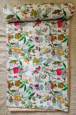 Colcha Kantha de algodón indio tamaño king hecha a mano colcha ropa de cama cubre y tiro Foto 1 de 4