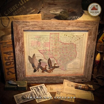 Vintage Texas State Map Art Print Duck Hunting Wall Art Decor Duck Hunter Gift - Image 1 of 4