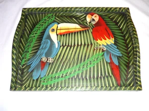 Parrots Hand painted Wood Serving Tray Wall Hanging 14" x 10 1/2" - Picture 1 of 7