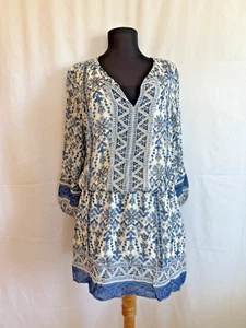 Joie Blue White Silk Blouson Dress - Size Small - Picture 1 of 5