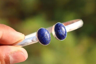 Lush Lapis Lazuli Gemstone 925 Sterling Silver Handmade Bracelet Cuff S-38 - Image 1 of 4