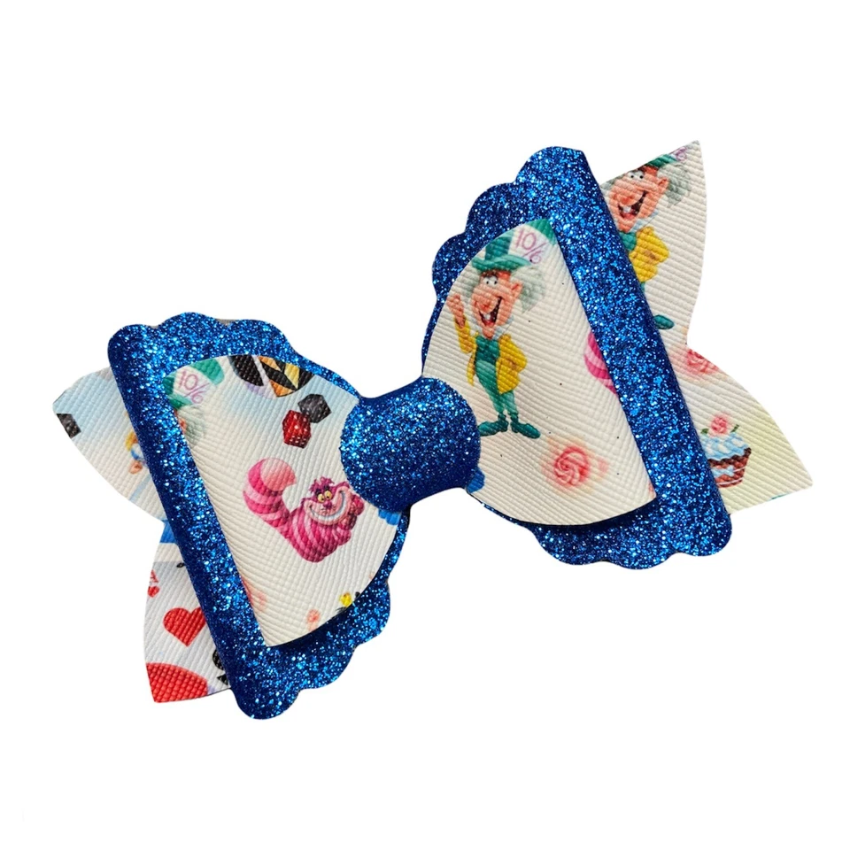 Бант для волос для девочек Alice in Wonderland Queen of Hearts синий блестящий с принтом / зажим  - Изображение 1 из 1