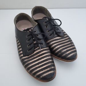 Rollie Derby Black Rose Gold Striped Leather Shoes Size 39 AU8 Lace Up Shoes