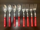 Vintage Wf Mardi Gras Red Handle Silverware 4 Forks, 4 Spoons