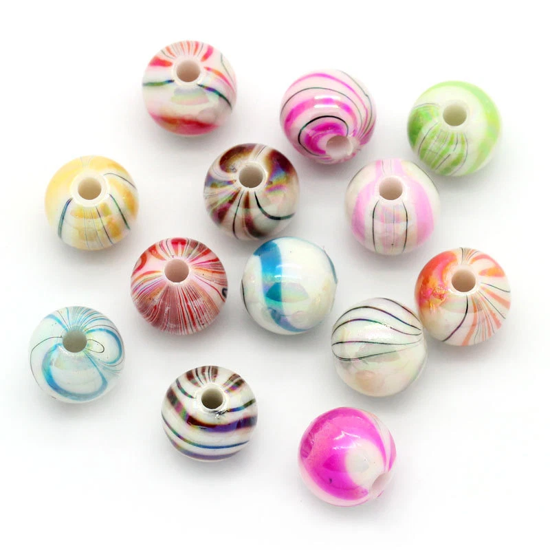 Candy Stripe Acrylic Beads - 8mm - Mixed Colours - Pack of 100 - Bright Shiny - Image 1 of 3