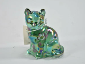 Gatto in vetro 'FENTON' dipinto a mano VINTAGE - TIMBRATO con etichetta - floreale - Foto 1 di 8