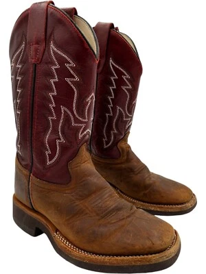 Old West BSC1889 Cuero Borgoña Puntera Cuadrada Pull-On Botas Occidentales Niños EE. UU. 13 D Foto 1 de 4