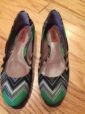 Pisos de ballet Missoni verde negro y amarillo PVP £320 Reino Unido talla 5 UE talla 38 EE. UU. 8 Foto 1 de 4