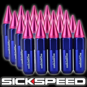 SICKSPEED 24 PC BLUE W  PINK SPIKED ALUMINUM 60MM LOCKING LUG NUTS 14X1.5 L19 - Picture 1 of 1