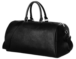 Unisex Faux Leather Black Weekender Duffle Travel Bag (Waterproof, Carry On) - Picture 1 of 5