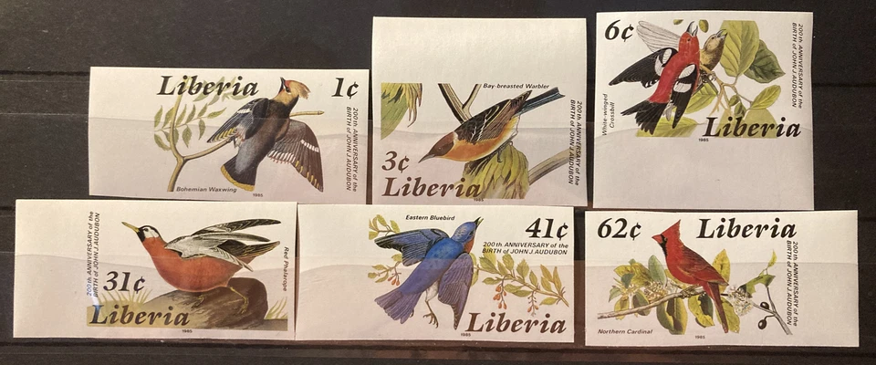 Liberia,birds "Imperf"S.C.#1017-22 MNH,Complete set of 6 as issued in 1985 - Image 1 of 1