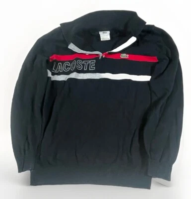 Suéter Para Hombre Lacoste Talla 4 Negro, Rojo y Blanco Hecho en Francia Pullover Henley Usado en Excelente Condición Foto 1 de 4
