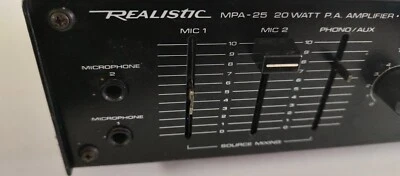 Amplificador PA REALISTA MPA-25 20 vatios 120V / 20V Audio Modelo 32-2033A Micrófono Foto 1 de 4
