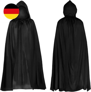 Halloween Schwarz Umhang mit Kapuze Mittelalter Mantel Hexe Cosplay Robe für Mas - Bild 1 von 7