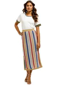 SUBOO Mila Stripe Midi Skirt Stripe Metallic Slits Multi Size 8 AU | RRP 279.00 - Bild 1 von 3