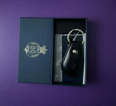 Ralph Lauren Polo Llavero Llavero Llavero Negro Cuero Repujado Nuevo Con Caja Foto 1 de 3