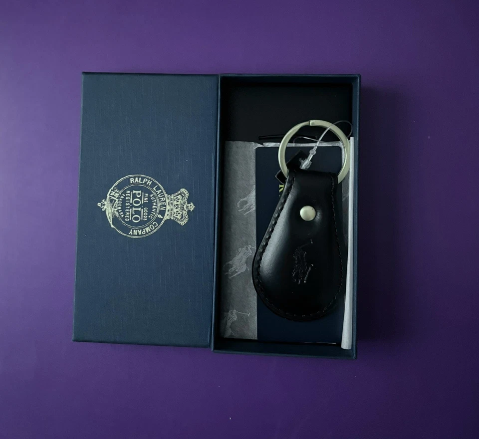 Polo Ralph Lauren Black Leather Pony Fob Key Chain Keychain Keyring