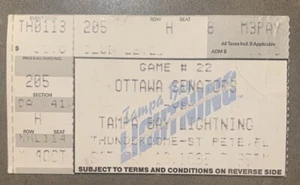 Boleto de colección NHL Tampa Bay Lightning Vs Ottawa Senators 13/01/1988 - Imagen 1 de 2