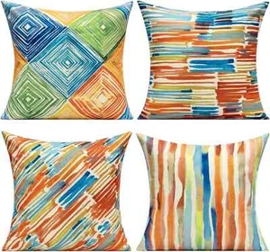 Outdoor Throw Pillow Covers 18X18 Set of 4 Summer Orange Rust Colorful Multicolo - Picture 1 of 6