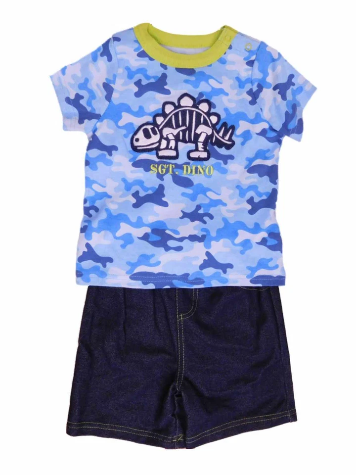 婴儿男孩 2 件套迷彩恐龙 T 恤和短裤套装 — 第 1/1 张图片