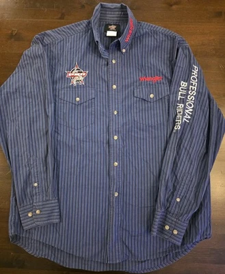 Camisa Wrangler Vintage PBR Manga Larga Abotonada Rayas Talla L Foto 1 de 4