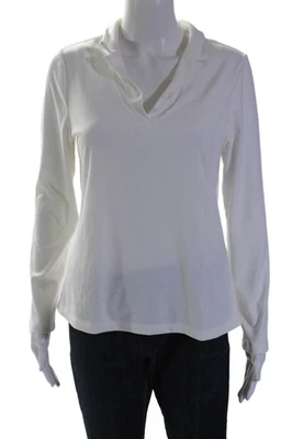 Camiseta acanalada Drew para mujer manga larga cuello en V blanca talla M Foto 1 de 4