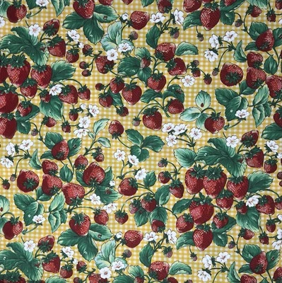 Vintage Concord Fabrics Gingham Strawberries Yellow Kessler 45”x 2 Yds Rare! - Image 1 of 2