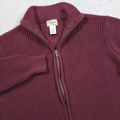 LL Bean Sweater Mens Medium Maroon Cotton Zip Cardigan Fisherman Outdoor Gorp - Image 1 of 4