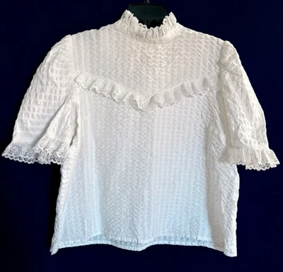 Blusa victoriana hecha a mano de encaje cuello alto pradera romántica occidental Foto 1 de 4